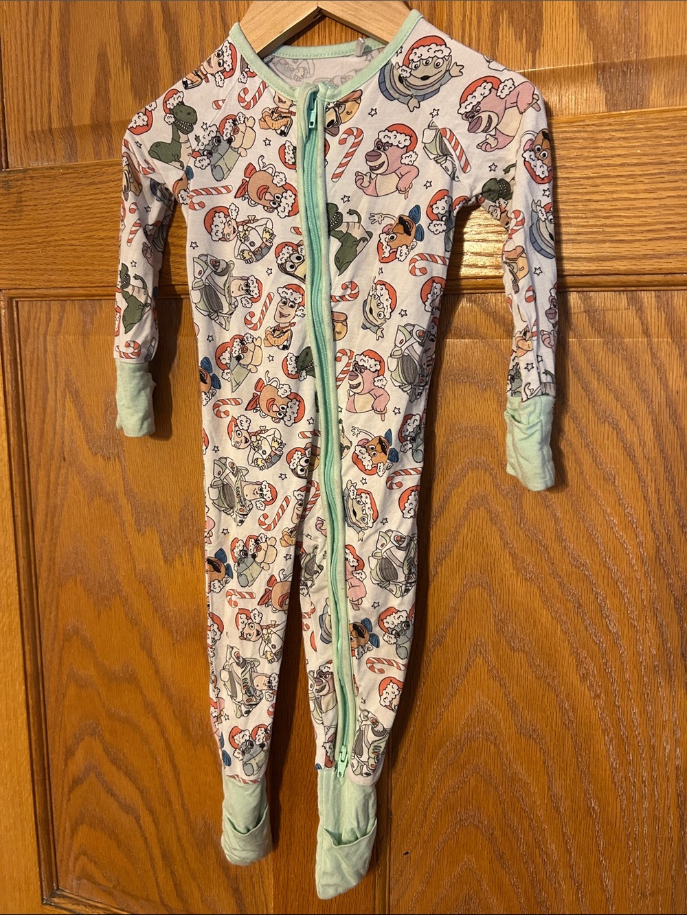 Toy Story Christmas Bamboo Mint Trim One-Piece Footie Pajamas